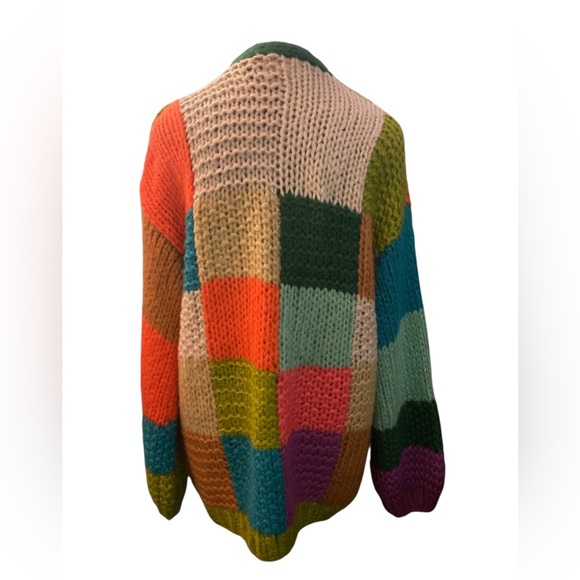 In Bloom Chunky Cardigan Sweater Vibrant Patchwork Design EUC M/L - Picture 2 of 6